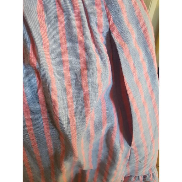 Draper James Pinstripe Fit & Flare Dress Puff Sleeve Ruffle Hem Blue & Pink Knee - Picture 5 of 12